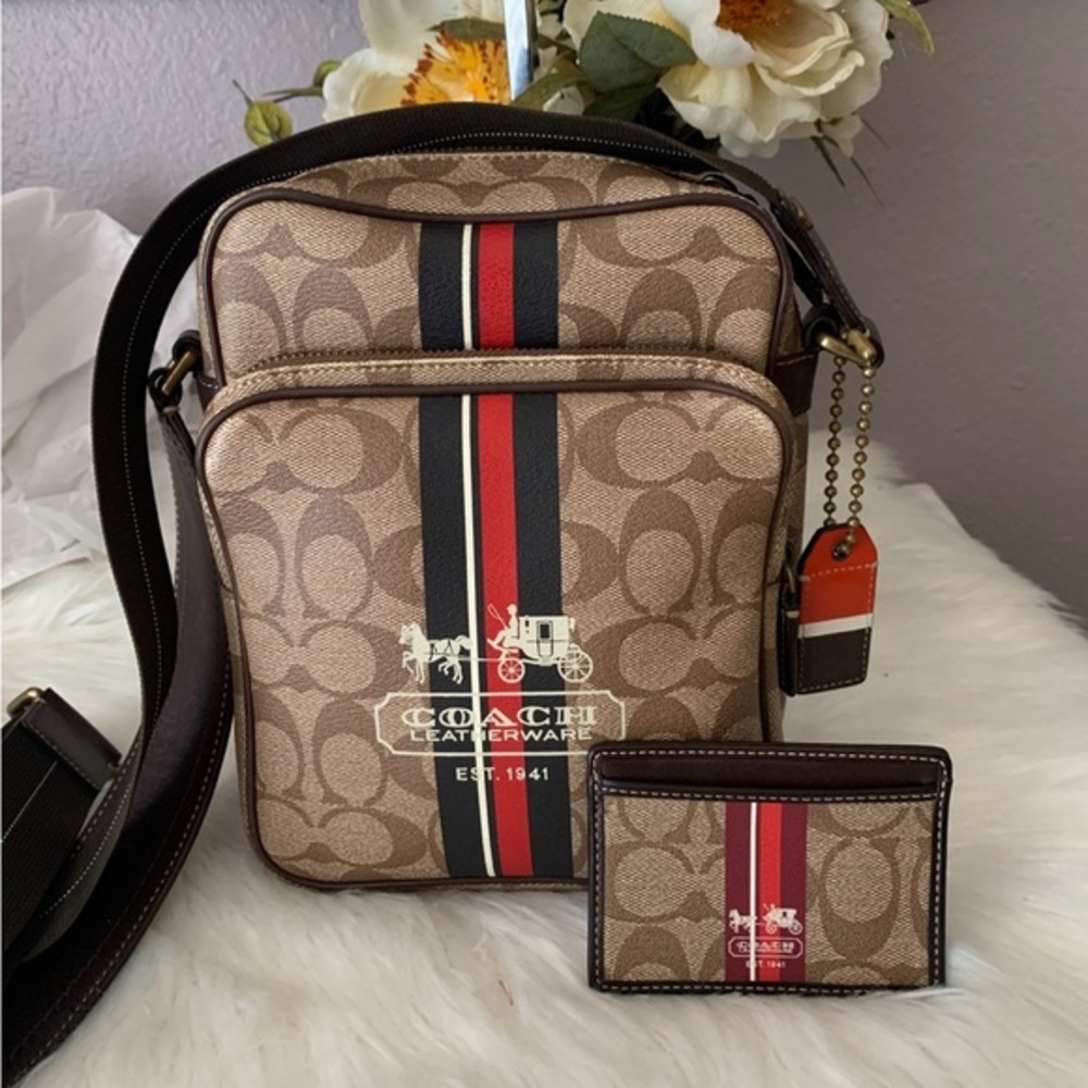Authentic Y2K Coach Heritage Signature Leather Messenger Bag & Card Holder